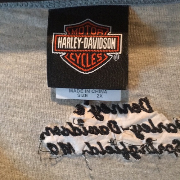 HARLEY DAVIDSON  2X Long Sleeves Top / Tunic  Lt Grey metallic studs Neck&Logo - Picture 2 of 7